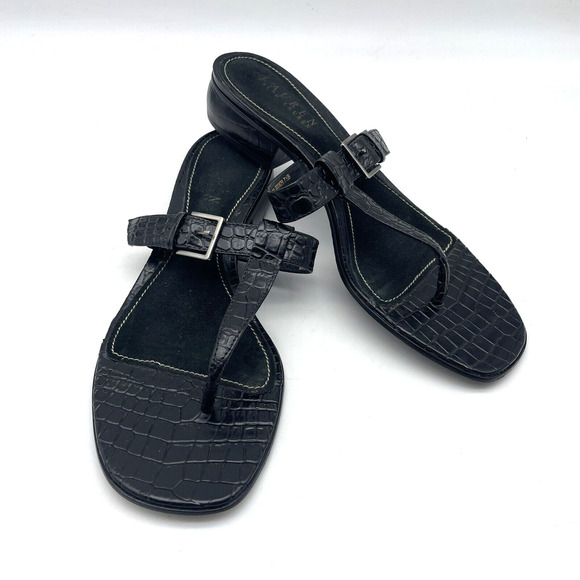 Vintage 90s Lauren Ralph Lauren DONCIA Black Croc Leather Buckle Sandals 7.5B - Picture 4 of 16